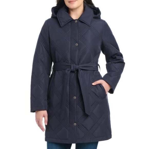 NWT Jones New York Women's Belted Quilt Jacket, Blue - Picture 4 of 11